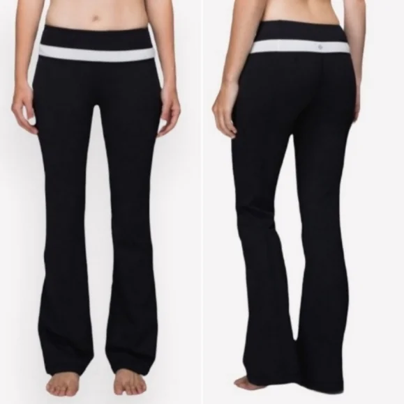 Lululemon Groove Flare Yoga leggings jogger sweat-Pant sz 8 Black white band - Picture 1 of 9